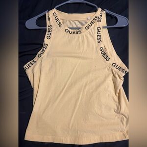 Guess Women's Cream Tank Top with Logo Straps